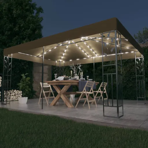 Gazebo com Toldo Duplo e Luzes LED 3x4m Cinza-Acastanhado