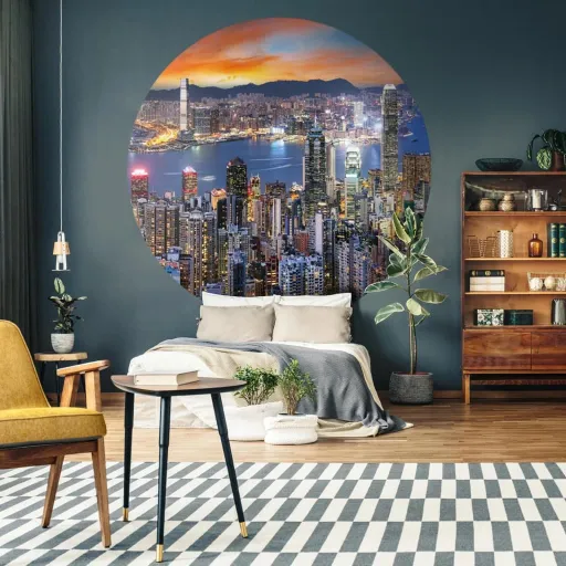 WallArt Papel de Parede Circular "Skyline by Night" 190 cm