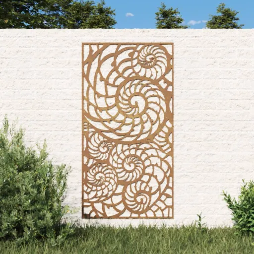 Decoração p/ Muro de Jardim 105x55 cm Aço Corten Design Conchas