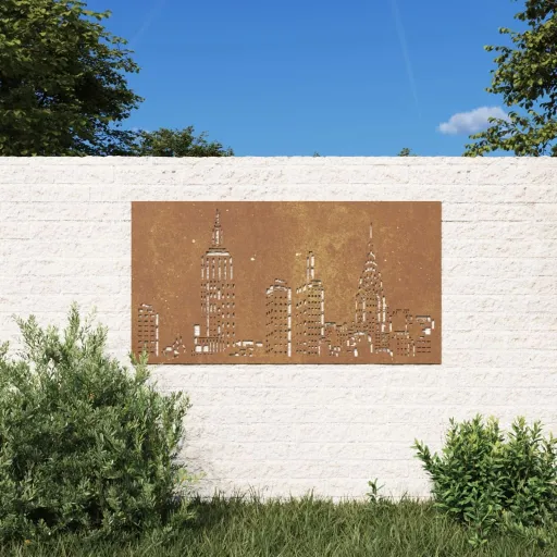 Decoração p/Muro Jardim 105x55cm Aço Corten Design Arranha-Céus