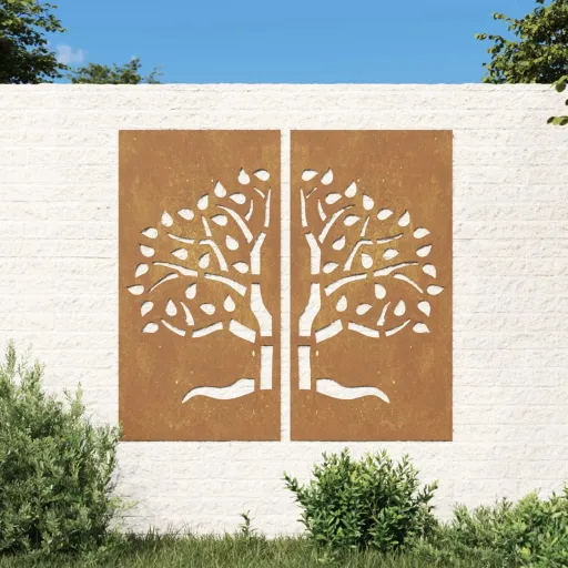 Decoração Muro de Jardim   105x55cm Aço Corten Design Árvore (2 pcs)