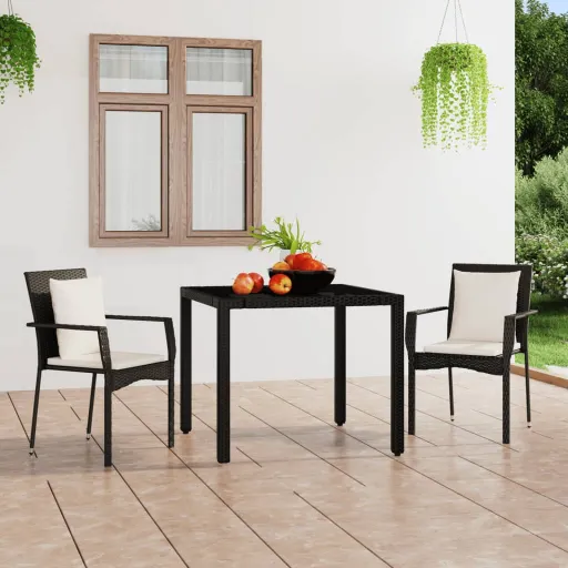 Cadeiras de Jardim com Almofadões   Vime PE Preto (2 pcs)