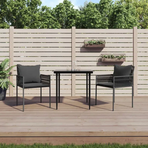 Cadeiras Jardim c/ Almofadões   54x61x83 cm Vime PE Preto (2 pcs)