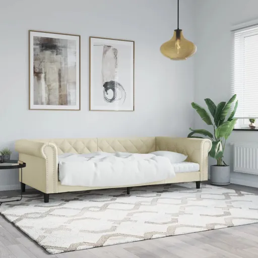 Sofá-Cama 100x200 cm Couro Artificial Cor Creme