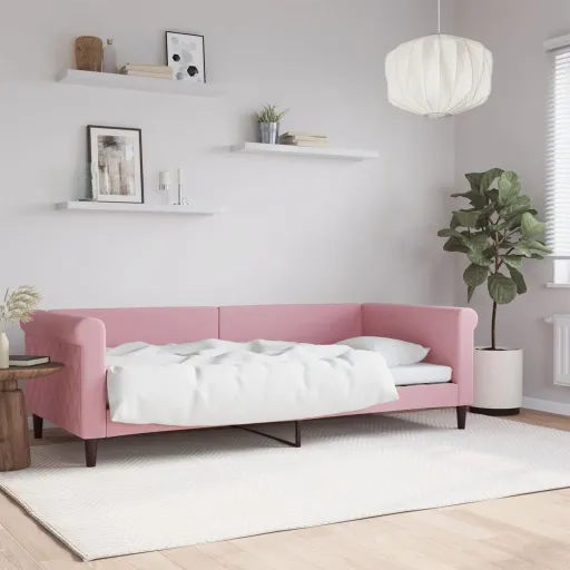 Sofá-Cama 90x200 cm Veludo Rosa