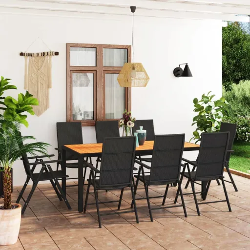 Conjunto de Jantar para Jardim Preto e Castanho (9 pcs)