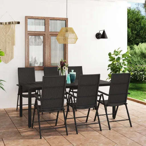 Conjunto de Jantar para Jardim Preto (7 pcs)