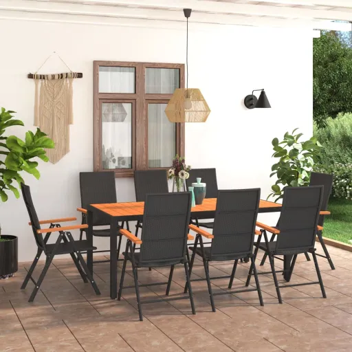 Conjunto de Jantar para Jardim Preto e Castanho (9 pcs)