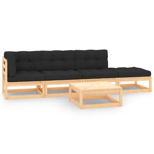 Conjunto Lounge de Jardim c/ Almofadões Pinho Maciço (5 pcs)