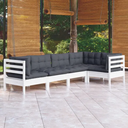 Conjunto Lounge de Jardim c/ Almofadões Pinho Branco (5 pcs)