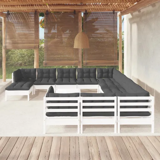 Conjunto Lounge de Jardim c/ Almofadões Pinho Branco (13 pcs)