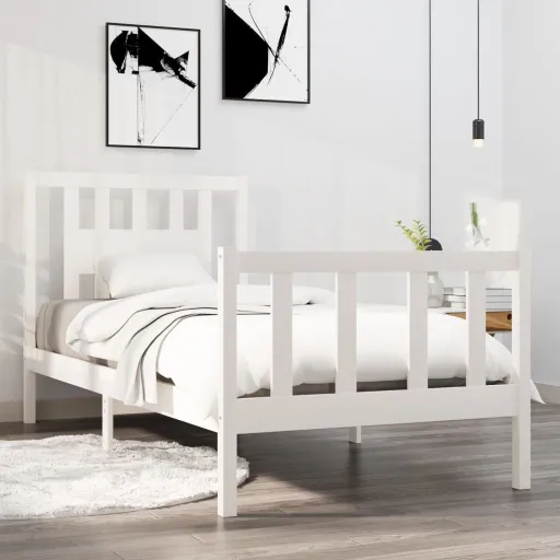 Estrutura de Cama Solteiro 90x190 cm Madeira Maciça Branco