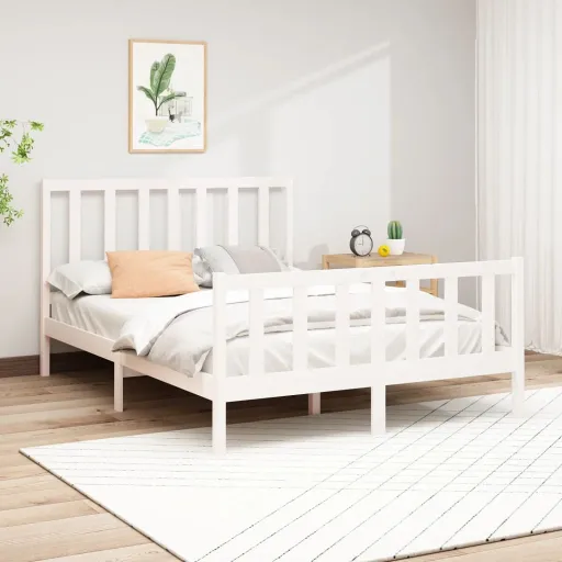 Cama Sem Colchão 140x190 cm Madeira de Pinho Maciça Branco