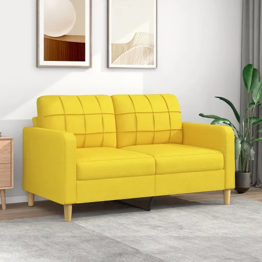 Sofá de 2 Lugares 140 cm Tecido Amarelo-Claro