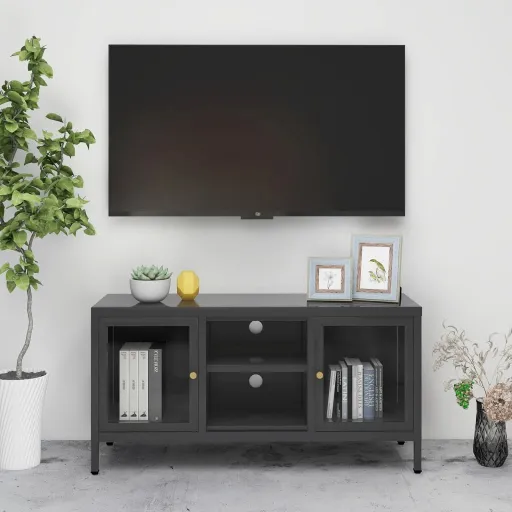 Móvel de TV 105x35x52 cm Aço e Vidro Antracite