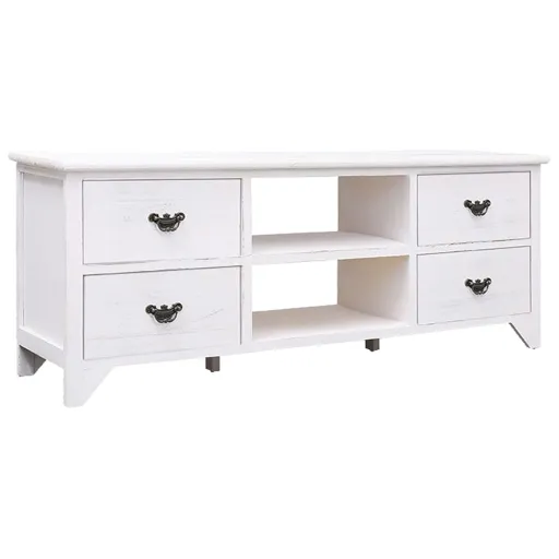 Móvel de TV 108x30x40 cm Madeira Paulownia Maciça Branco Antigo