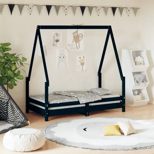 Estrutura de Cama Infantil 70x140 cm Pinho Maciço Preto