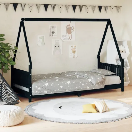 Estrutura de Cama Infantil 80x200 cm Pinho Maciço Preto