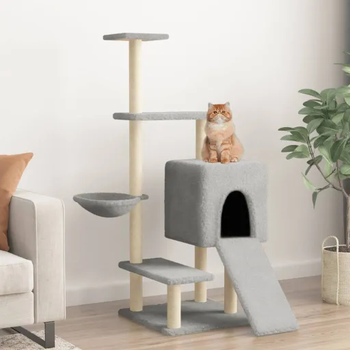 Árvore Gatos c/ Postes Arranhadores Sisal 130,5 cm Cinza-Claro