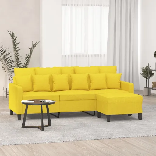 Sofá de 3 Lugares com Apoio de Pés 180 cm Tecido Amarelo-Claro