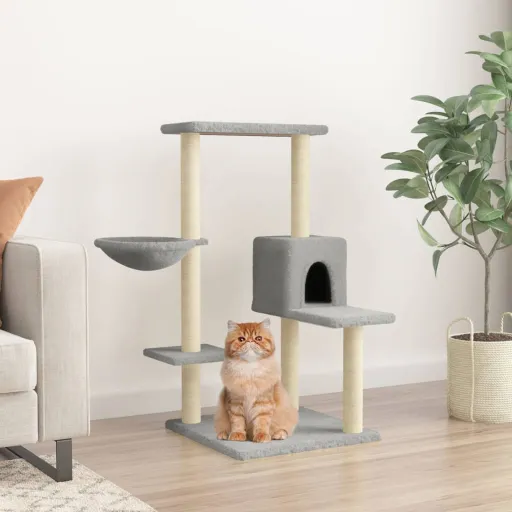 Árvore p/ Gatos c/ Postes Arranhadores Sisal 95 cm Cinza-Claro