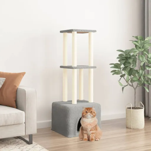 Árvore Gatos c/ Postes Arranhadores Sisal 133,5 cm Cinza-Claro