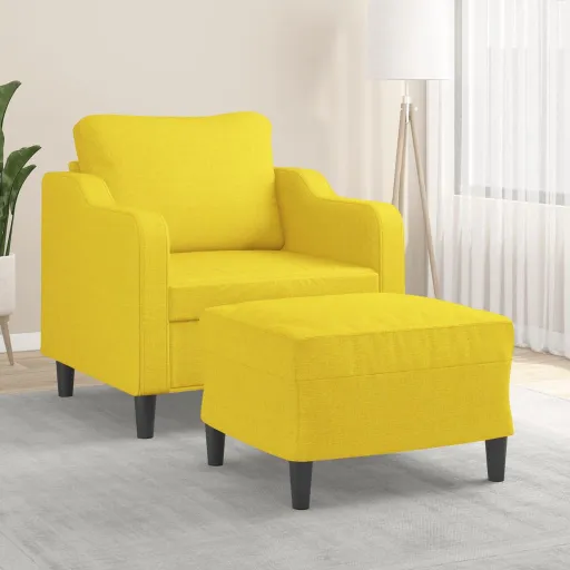 Poltrona com Apoio de Pés 60 cm Tecido Amarelo-Claro