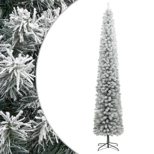 Árvore de Natal Fina c/ Suporte e Flocos de Neve 270 cm PVC