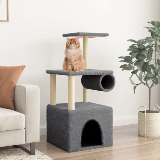 Árvore Gatos c/ Postes Arranhadores Sisal 109,5cm Cinza-Escuro