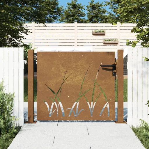 Portão de Jardim 105x105 cm Aço Corten Design Erva