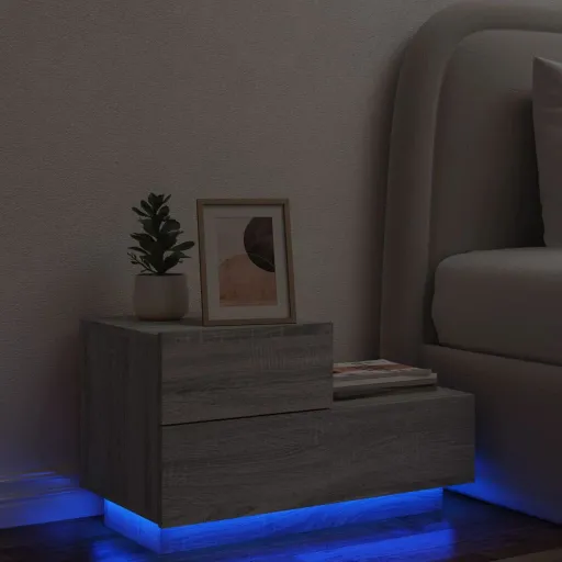 Mesa de Cabeceira com Luzes LED 70x36x40,5 cm Cinzento-Sonoma