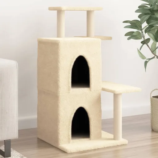 Árvore p/ Gatos c/ Postes Arranhadores Sisal 97 cm Cor Creme