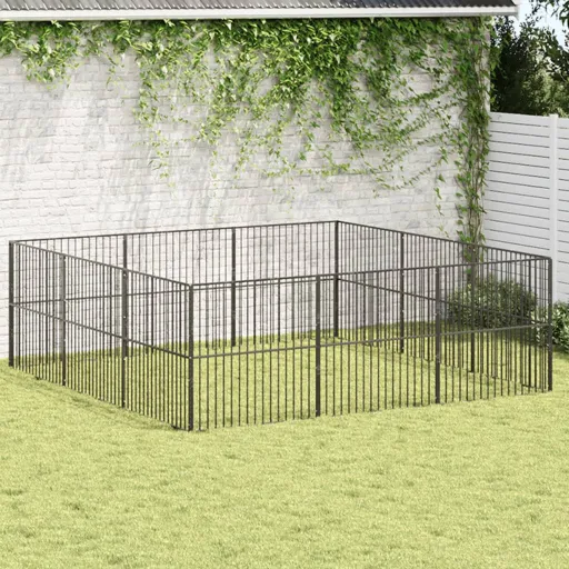 Parque para Cães com 12 Painéis Aço Galvanizado Preto