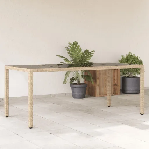 Mesa de Jardim com Tampo de Vidro 190x90x75 cm Vime PE Bege