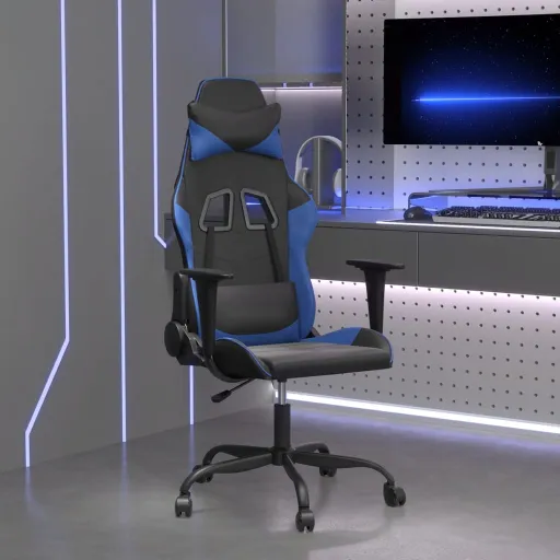 Cadeira Gaming de Massagens Couro Artificial Preto e Azul