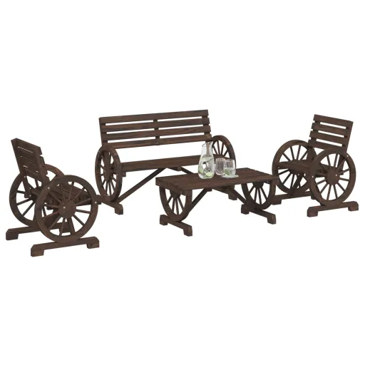 Conjunto Lounge de Jardim Madeira de Abeto Maciça (4 pcs)