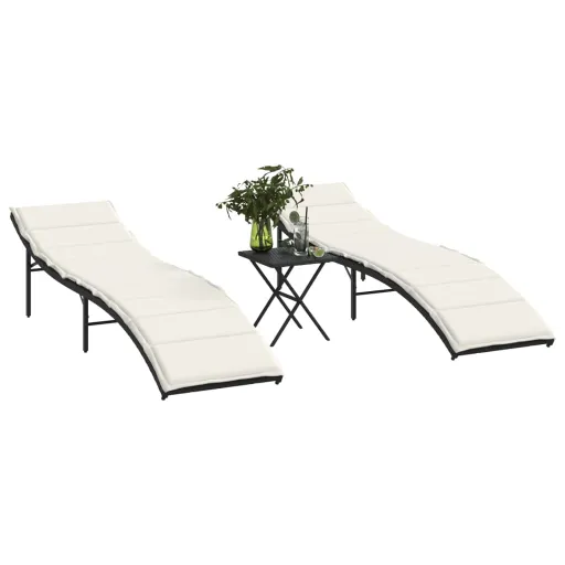 Espreguiçadeiras com Mesa   Vime PE Preto (2 pcs)