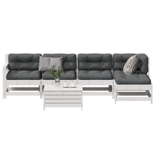 Conjunto Lounge Jardim c/ Almofadões Pinho Maciço Branco (6 pcs)