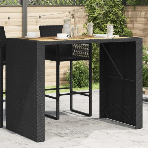 Mesa de Bar para Jardim com Tampo em Acácia Vime PE Preto