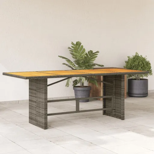 Mesa de Jardim com Tampo em Acácia 190x80x75 cm Vime PE Cinza