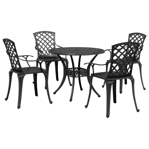 Conjunto de Jantar para Jardim Alumínio Fundido Preto (5 pcs)