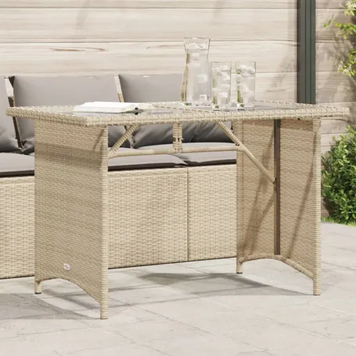 Mesa de Jardim com Tampo de Vidro 110x68x70 cm Vime PE Bege