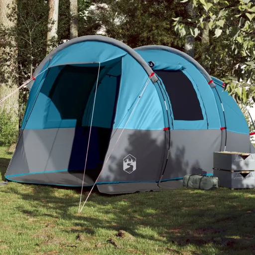 Tenda de Campismo Túnel para 4 Pessoas Impermeável Azul