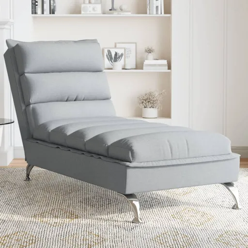 Chaise Lounge com Almofadões Tecido Cinzento-Claro