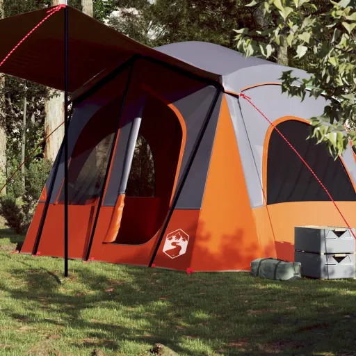 Tenda de Campismo Cabana p/ 5 Pessoas Impermeável Cinza/Laranja