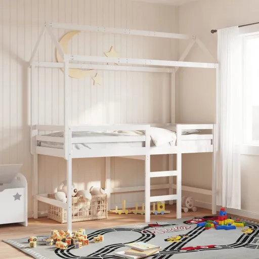 Telhado de Cama Infantil 217x85,5x154 cm Pinho Maciço Branco