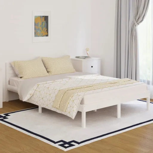 Estrutura de Cama 140x200 cm Pinho Maciço Branco