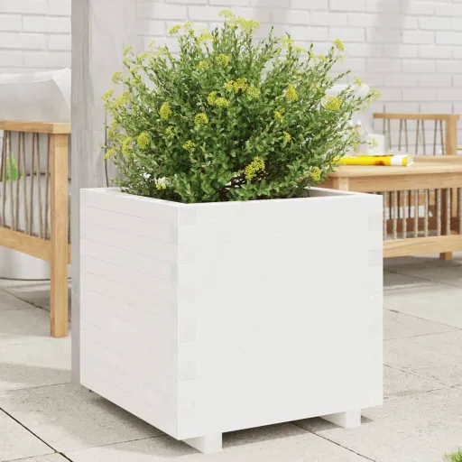 Vaso/Floreira de Jardim 60x60x49,5 cm Pinho Maciço Branco