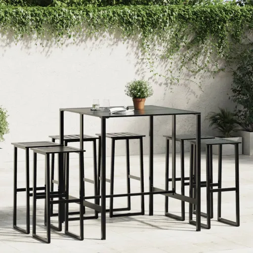 Conjunto de Bar para Jardim   Aço Revestido a pó Preto (7 pcs)