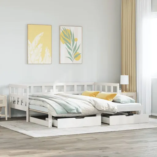 Sofá-Cama com Gavetão e Gavetas Sem Colchão 90x190 cm Branco